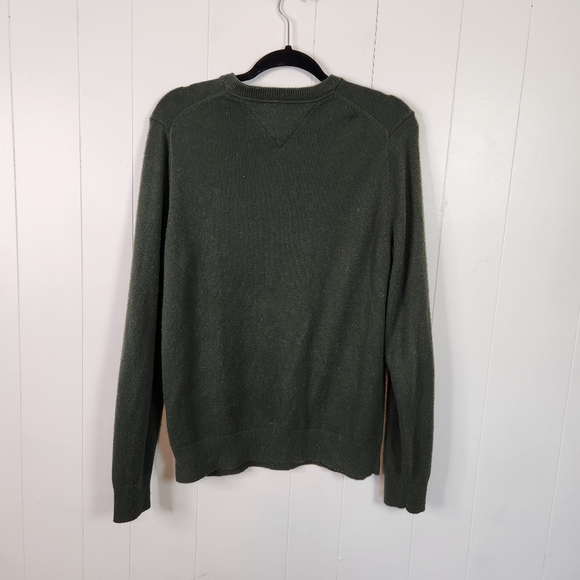 Tommy Hilfiger Green V-Neck Sweater Mens Medium Logo Long Sleeve Preppy Office - Picture 2 of 7